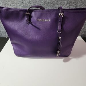 Michael Kors Purple Saffiano Leather Tote Bag